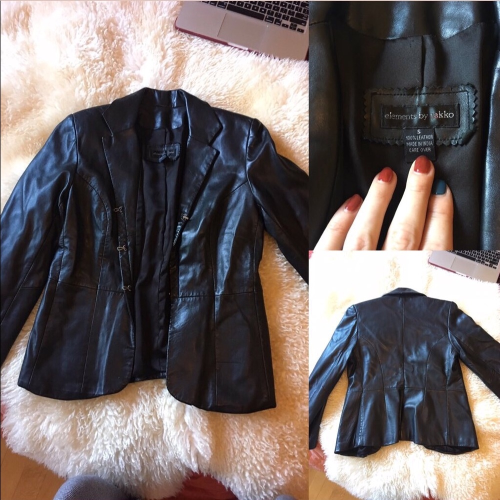 Black leather jacket.